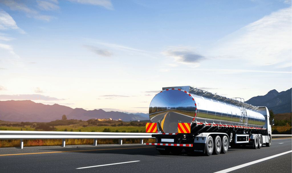 Mountain highway with tanker truck